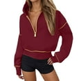 thumbnail image 1 of MIASHUI Women's Cropped Semi Zip Pullover Hoodie, Winter Long Sleeve Casual Sweatshirt, Solid Color Hooded Sportswear Top Wine,L, 1 of 5