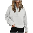 thumbnail image 1 of Women's Half Zip Pullover Hoodie, Winter Fleece Lined Long Sleeve Yoga Sweatshirt, Cropped Casual Sportswear Top Grey,S, 1 of 6