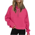 thumbnail image 1 of Women's Scuba Half Zip Pullover Hoodie, Winter Fleece Lined Long Sleeve Yoga Sweatshirt, Cropped Casual Sportswear Top RD2,M, 1 of 5
