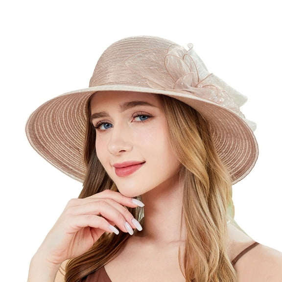 MIASHUI Women's Khaki Organza Bucket Hat for Summer, UV Protection Wide Brim Sun Hat, Elegant Fashion Hat, Size M Khaki