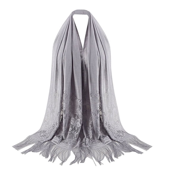 HNMKIU Women's Lace Scarf, Openwork Fringe Scarf, Lightweight Scarf for Summer, Long Scarf for Women, Elegant Scarf for Special Occasions Grey