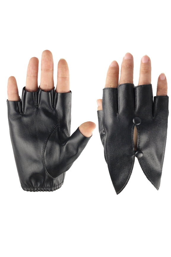 Women's Leather Half Finger Gloves, Fashion Short Fingerless Gloves for Autumn Winter Style and Warmth Black