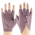 thumbnail image 1 of MIASHUI Women's Leather Half Finger Gloves, Fashion Short Fingerless Gloves for Autumn Winter Style and Warmth Purple, 1 of 3