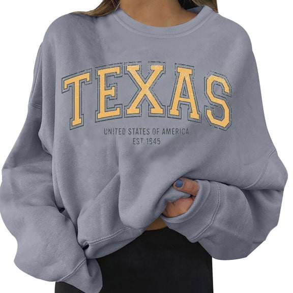 MIASHUI Women's Letter Print Pullover Sweatshirt Long Sleeve O Neck Skateboard Style Blouse for Daily Wear Grey,XXL