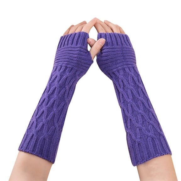 MIASHUI Women's Long Knit Fingerless Gloves for Autumn Winter, Cute Ribbed Half Finger Arm Warmers, Fashion Sleeve Covers D