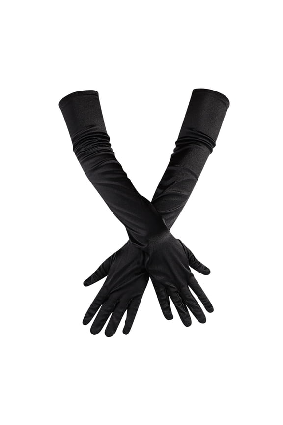 MIASHUI Women's Long Satin Opera Gloves, Vintage Style Gloves withArtificial Feather , Elegant Gloves for Weddings & Parties, Stretchable Comfort Fit ,Black