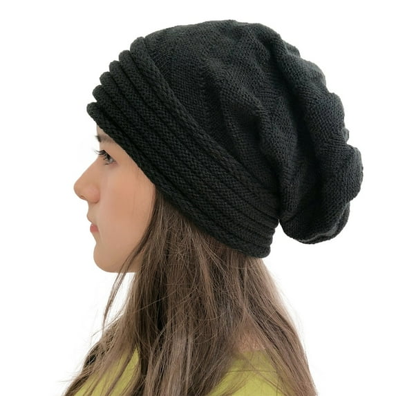 MIASHUI Women's Loose Knit Slouchy Solid Color Brimless Hat Warm and Comfortable Winter Cap Black