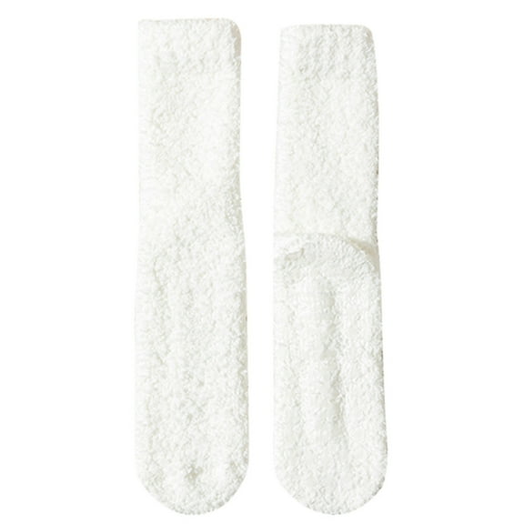 MIASHUI Women's Mid-Crew Socks Thermal Socks for Women Cozy Sleep Socks with Silicone Grips White
