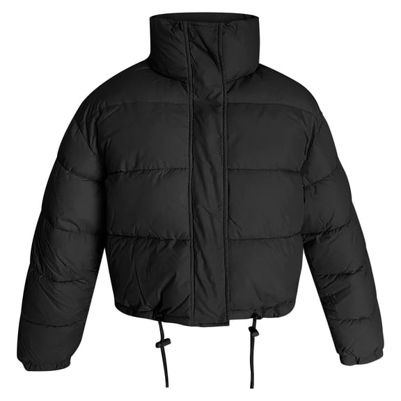 MIASHUI Women's New Solid Color Zip Pocket Parka, Fashion Stand Collar Elegant Commuter Coat, Casual Jacket Black,M