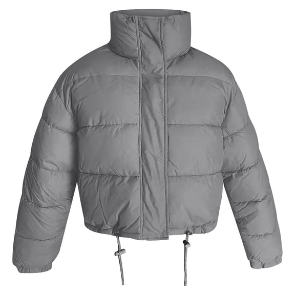 MIASHUI Women's New Solid Color Zip Pocket Parka, Fashion Stand Collar Elegant Commuter Coat, Casual Jacket Grey,S