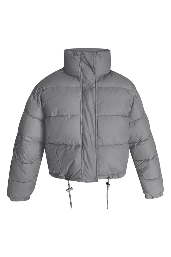 Women's New Solid Color Zip Pocket Parka, Fashion Stand Collar Elegant Commuter Coat, Casual Jacket Grey,S