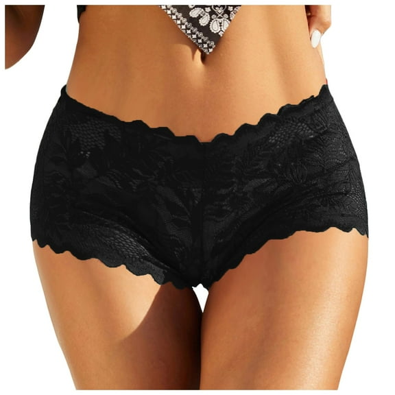 MIASHUI Women's Panties Women Lace Boyshort Floral Panties Low Rise Underwear Comfortable Ladies Lingerie Black,XL