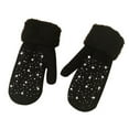 thumbnail image 1 of MIASHUI Women's Pearl Fuzzy Gloves, Winter Warm Knitted Gloves with Plush Lining, Fashionable Gloves for Riding and Outdoor, Soft Comfortable Fit Black, 1 of 3