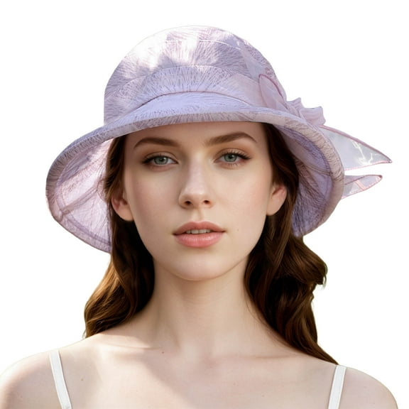 MIASHUI Women's Pink Organza Sun Hat for Summer, Lightweight Packable Bucket Hat, Elegant Wide Brim Design, Size M Pink
