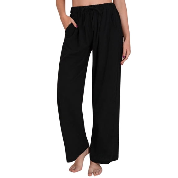 MIASHUI Women's Plus Size Solid Color Harem Pants Elastic Tie Waist Wide Leg Casual Lounge Trousers Comfort Travel Baggy Pull On Sweatpants for Women Black,XXXL