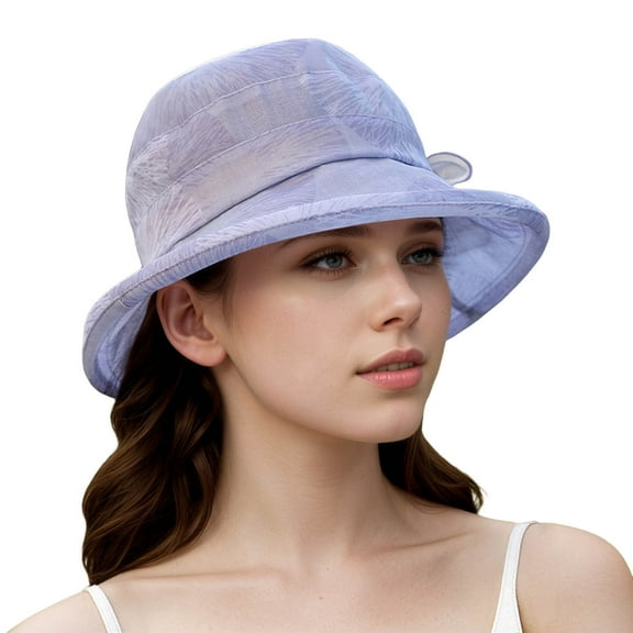 MIASHUI Women's Purple Organza Sun Hat for Summer, Lightweight Packable Bucket Hat, Elegant Wide Brim Design, Size M Purple