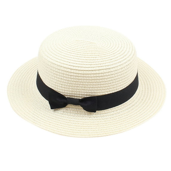 MIASHUI Women's Retro Bow Flat Top Sun Hat for Beach and Outdoor Protection, Vintage Design for Style, Adjustable Fit for Comfort and Fashion White