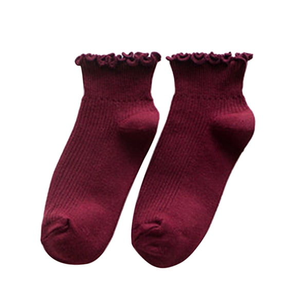 MIASHUI Women's Ruffled Ankle Socks Low Cut Socks for Women Casual Fashion Socks with Ribbed Trim Red