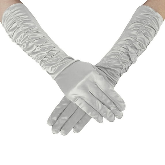 MIASHUI Women's Satin Ruffle Gloves, Vintage Style Wedding Gloves, Elegant Party Gloves for Special Occasions, Soft Stretchable Satin Gloves Beige
