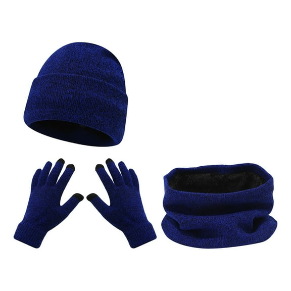 MIASHUI Women's Scarf, Hat, and Gloves Three-Piece Set Winter Outdoor Riding Skiing Cold Protection Solid Color Knit Hat Warm Set Navy