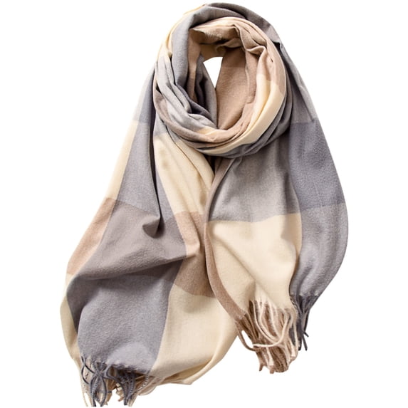MIASHUI Women's Scarf with Stripes and Plaid Shawl, Elegant Scarf for Women, Autumn Winter Scarf, Fashion Scarf for Daily Use Beige,One Size