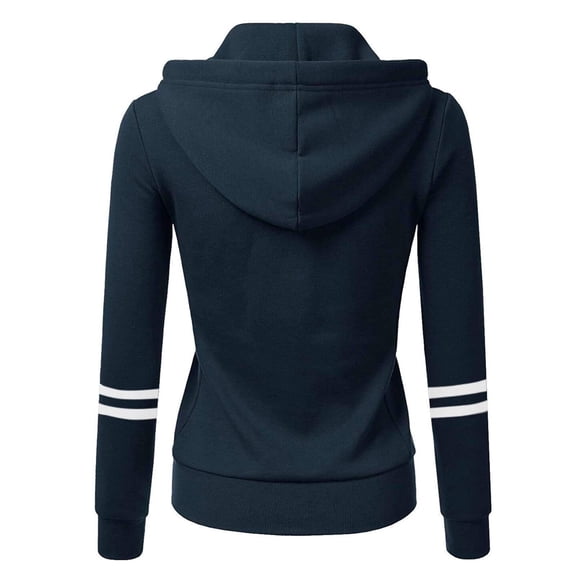 MIASHUI Women's Hooded Zip Up Cardigan, Fall Winter Solid Color Sporty Casual Long Sleeve Jacket Multiple Colors Available Blue,M