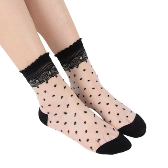 MIASHUI Women's Sheer Dot Ankle Socks Transparent Socks Breathable Low Cut Socks for Women Fashion Summer Socks Black
