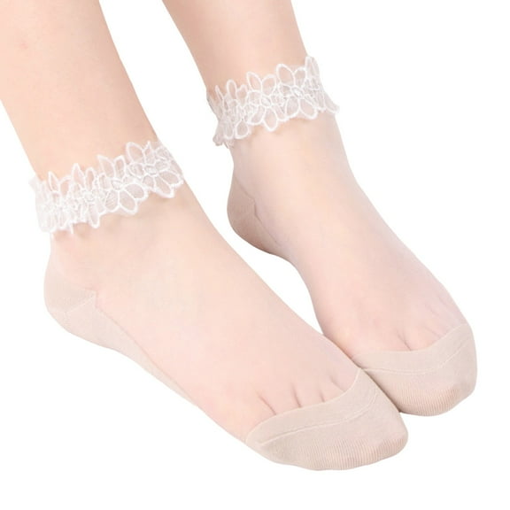 MIASHUI Women's Sheer Lace Ankle Socks Transparent Socks Fashion Low Cut Socks for Women Delicate Socks Beige