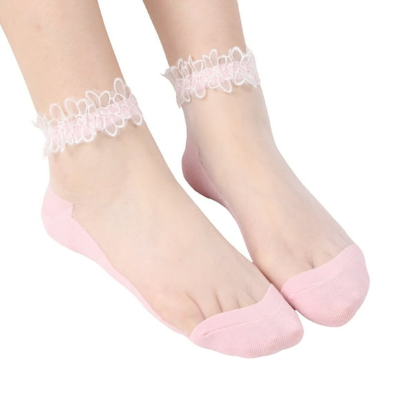 MIASHUI Women's Sheer Lace Ankle Socks Transparent Socks Fashion Low Cut Socks for Women Delicate Socks Pink