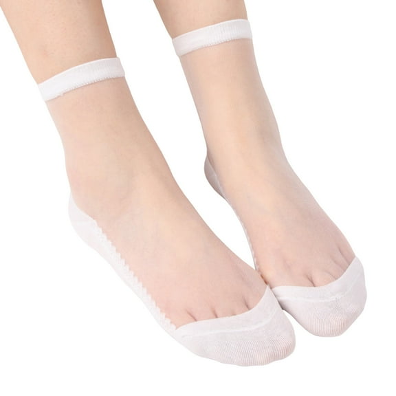 MIASHUI Women's Sheer Solid Ankle Socks Transparent Socks Fashion Low Cut Socks for Women Basic Socks White