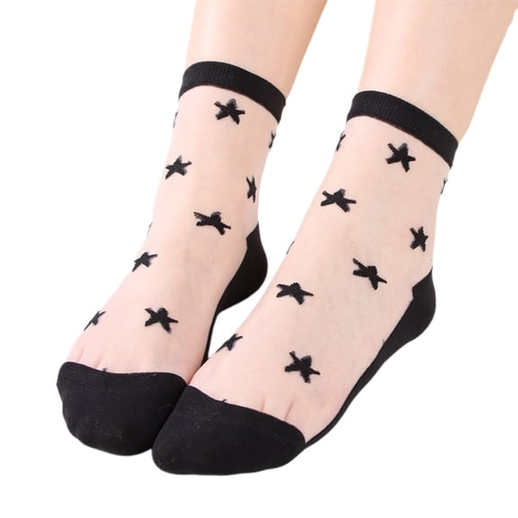 MIASHUI Women's Sheer Star Ankle Socks Transparent Socks Breathable Low Cut Socks for Women Fashion Summer Socks Black
