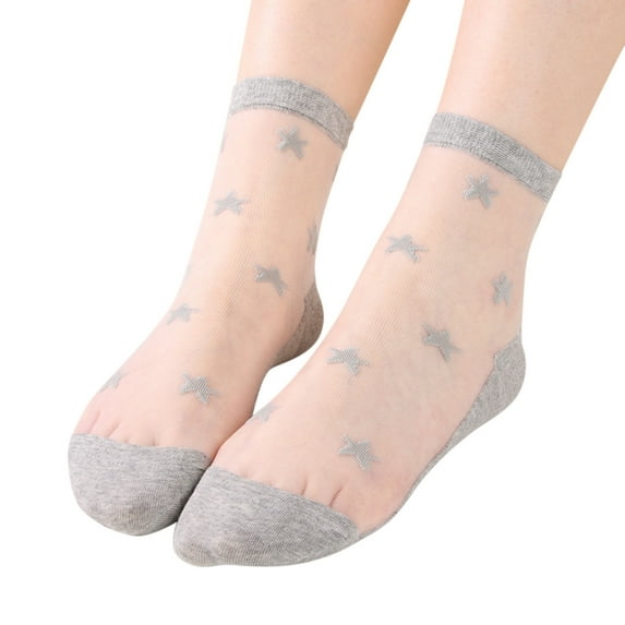 MIASHUI Women's Sheer Star Ankle Socks Transparent Socks Breathable Low Cut Socks for Women Fashion Summer Socks Grey