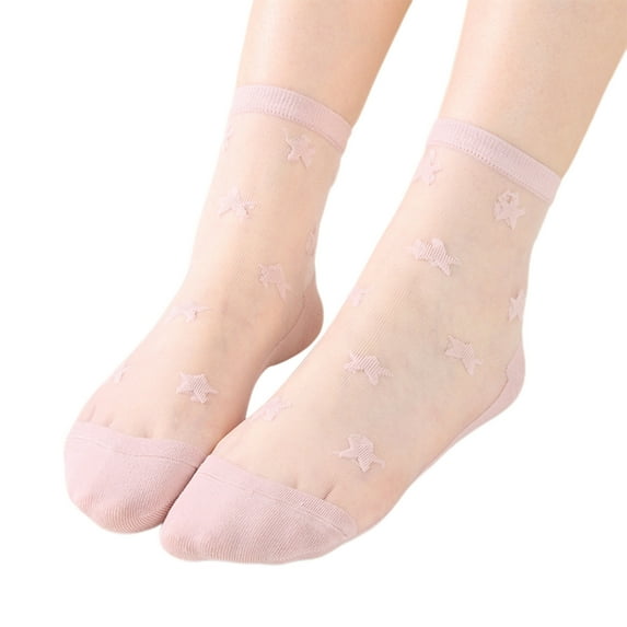 MIASHUI Women's Sheer Star Ankle Socks Transparent Socks Breathable Low Cut Socks for Women Fashion Summer Socks Pink