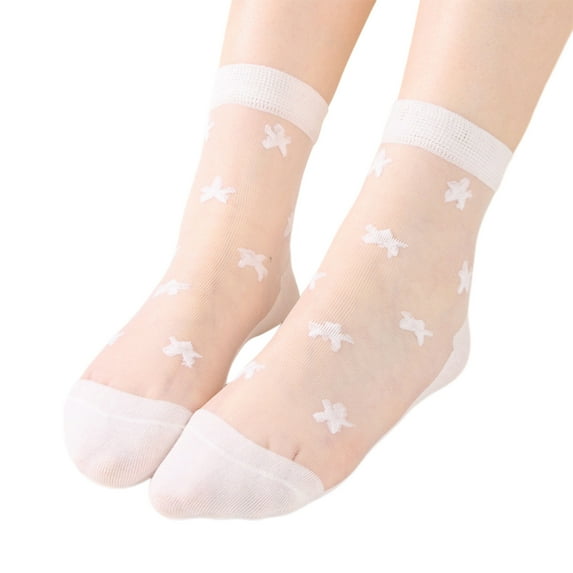 MIASHUI Women's Sheer Star Ankle Socks Transparent Socks Breathable Low Cut Socks for Women Fashion Summer Socks White