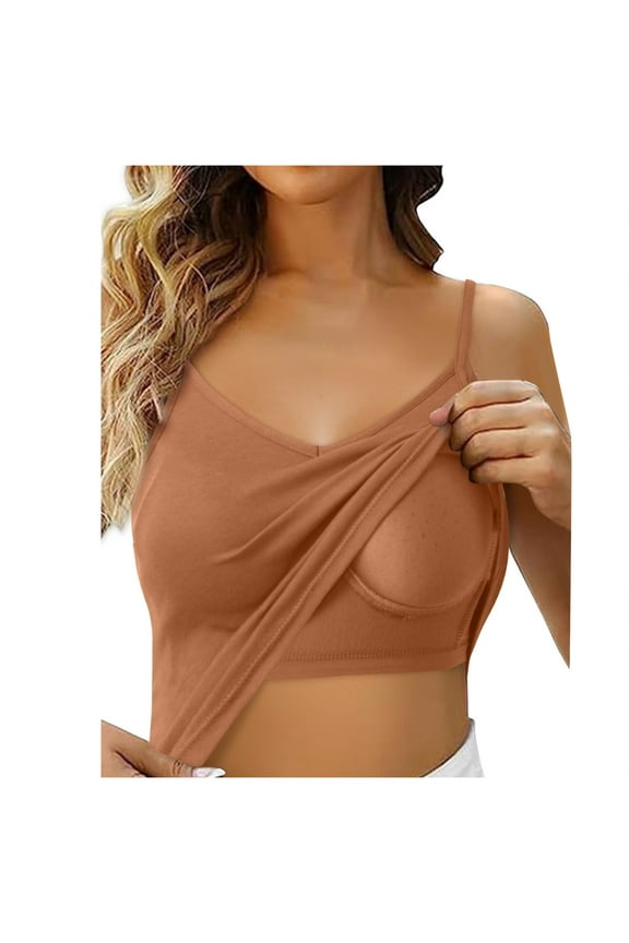 Women's Shelf Bra Camisole with Adjustable Spaghetti Straps for Comfortable Layering Khaki,S
