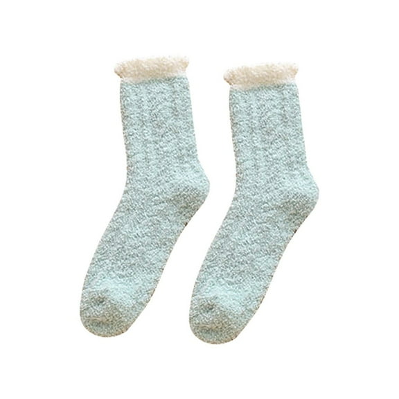 MIASHUI Women's Sleep Socks Thermal Winter Socks for Women Cozy Socks with Soft Pile Mint Green