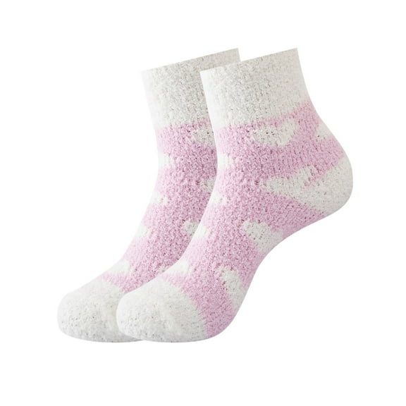 MIASHUI Women's Socks with Heart Design Thermal Socks for Women Cozy Sleep Socks Pink