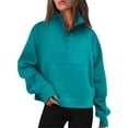 thumbnail image 1 of MIASHUI Women's Solid Color Casual Pullover Half Zip Sweatshirt with Stand Collar and Chest Pocket for Everyday Comfort and Style Mint Green,L, 1 of 5