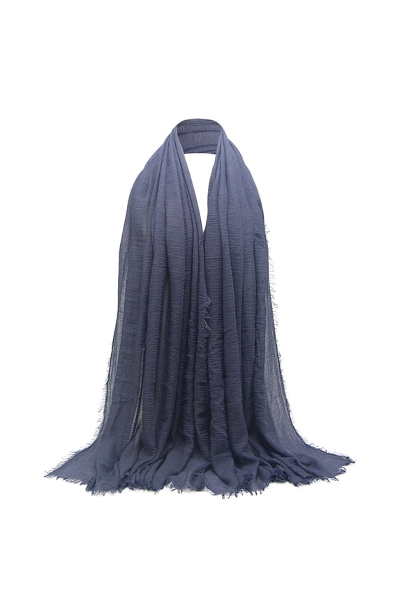 Women's Solid Color Crinkle Four-Edge Fringe Linen Scarf Sun Protection Scarf Air Conditioning Shawl, Scarf for Women Light Blue,One Size