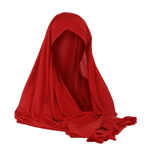 MIASHUI Women's Solid Color Hijab Cap Headscarf with Ponytail Opening Wear and Daily Use Red