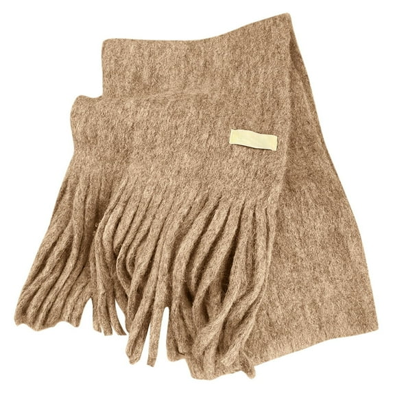 MIASHUI Women's Solid Color Include Wool Knit Yarn Fringe Warm Long Scarf, Scarf for Women, Winter Scarf for Cold Weather Khaki