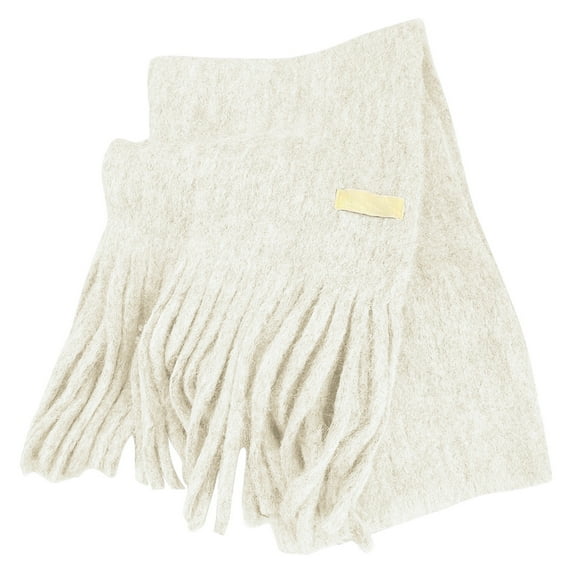 MIASHUI Women's Solid Color Include Wool Knit Yarn Fringe Warm Long Scarf, Scarf for Women, Winter Scarf for Cold Weather White