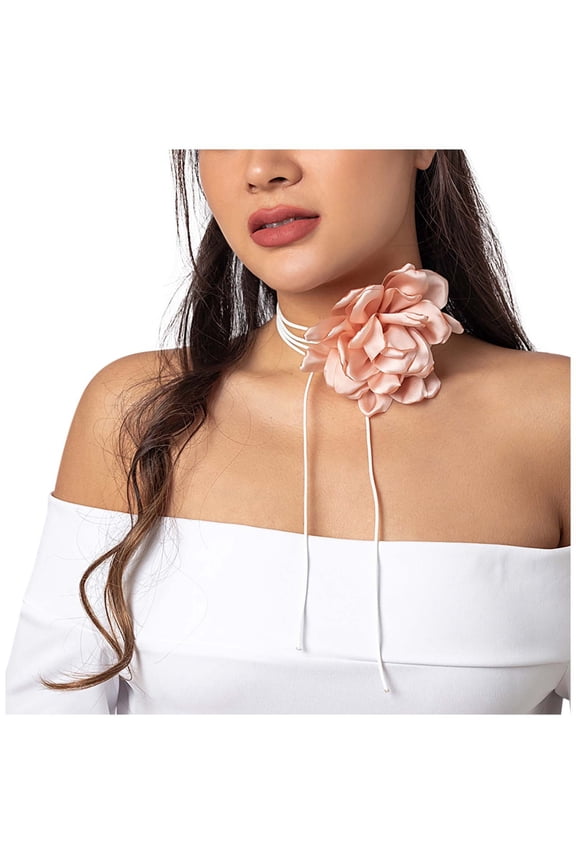 Women's Solid Color Retro Accessories Cloth Flower Collar Simple Ribbon Fringe Neck Scarf, Scarf for Women Pink,One Size