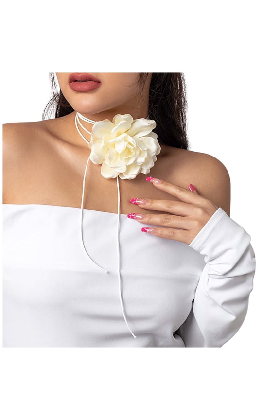 Women's Solid Color Retro Accessories Cloth Flower Collar Simple Ribbon Fringe Neck Scarf, Scarf for Women WH2