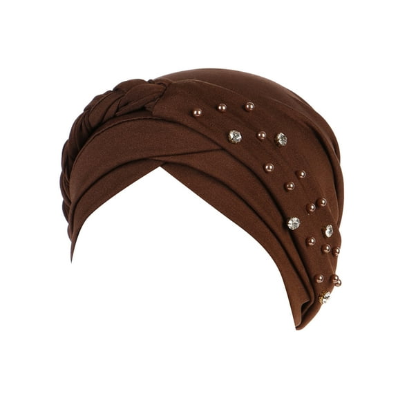MIASHUI Women's Solid Color Single Braid Beaded Head Wrap Cap for Modesty and Style, Elastic Fit for Comfort, Suitable for and Everyday Wear Coffee