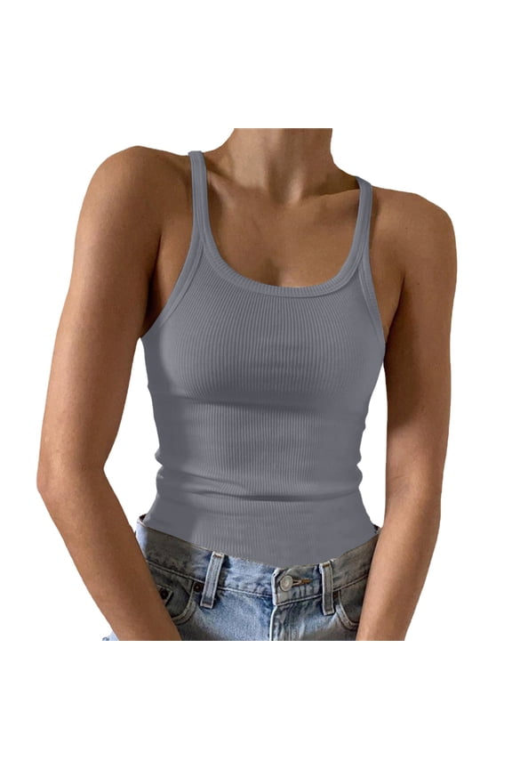 Women's Solid Sleeveless Crop Camisole Top Comfortable Stretchy Casual Wear Versatile Layering Grey,S