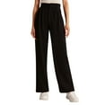 thumbnail image 1 of MIASHUI Women's Solid Wide Leg Dress Pants High Waist Button Front Trousers Professional Office Tailored Straight Leg with Pockets Casual Comfort Work Pants for Women Black,XXL, 1 of 8
