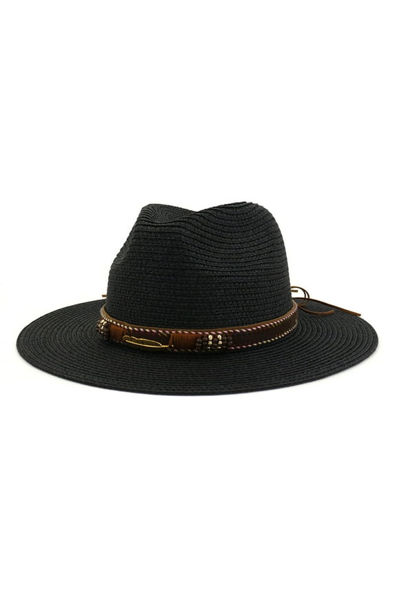 Women's Spray Painted Cowboy Straw Hat with Wide Brim for Sun Protection, Western Style for Outdoor and Casual Wear, Durable for Ranch and Vacation Use Black