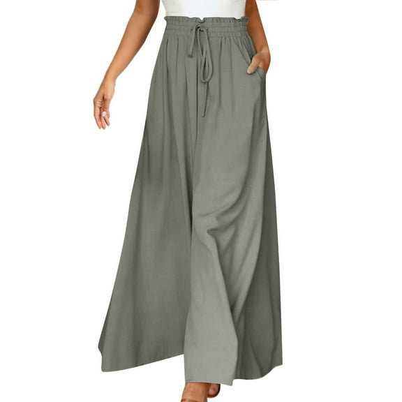 MIASHUI Women's Summer High Waist Wide Leg Pants Elastic Waist Flowy Casual Trousers Comfortable Lightweight Daily Long Palazzo Culotte Skirt Pants for Women B,XL