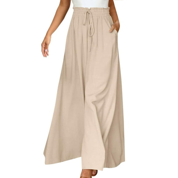 MIASHUI Women's Summer High Waist Wide Leg Pants Elastic Waist Flowy Casual Trousers Comfortable Lightweight Daily Long Palazzo Culotte Skirt Pants for Women A,XXL
